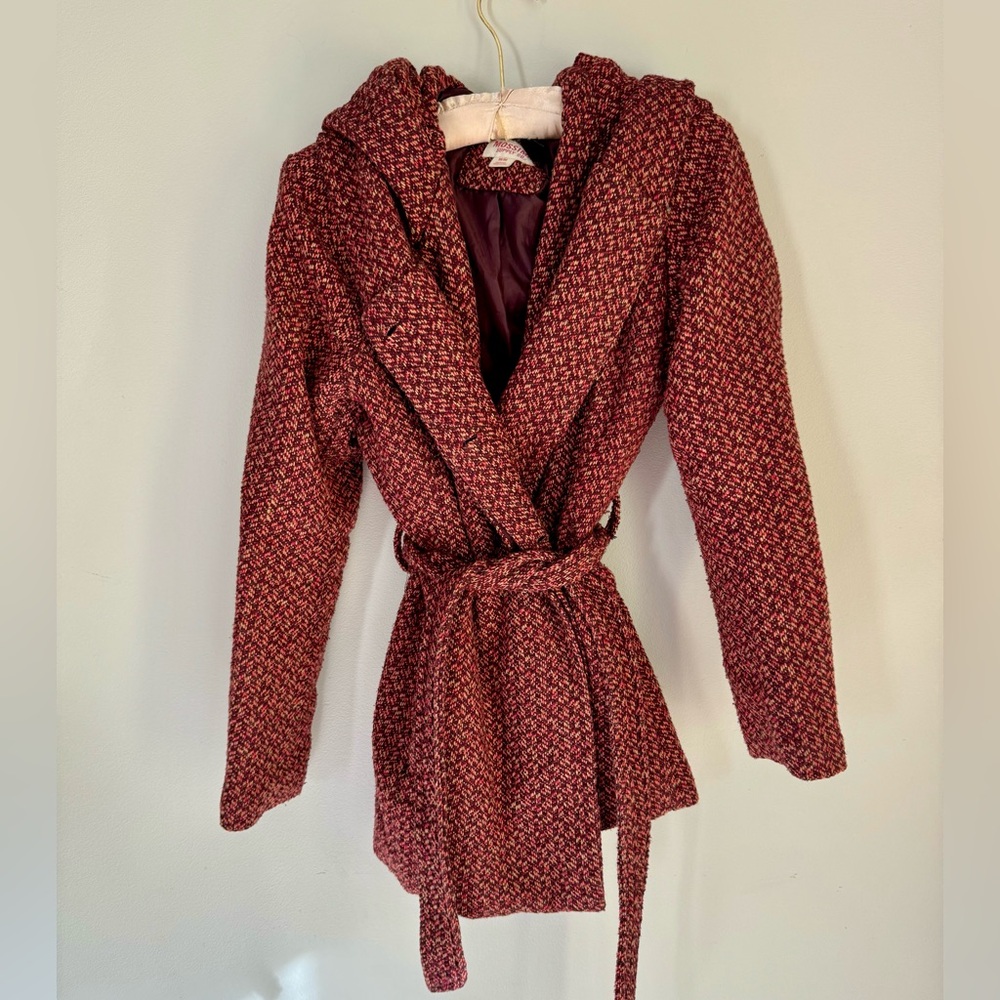 Mossimo Red Tweed Funnel Hood Wrap Coat - Picture 7 of 14
